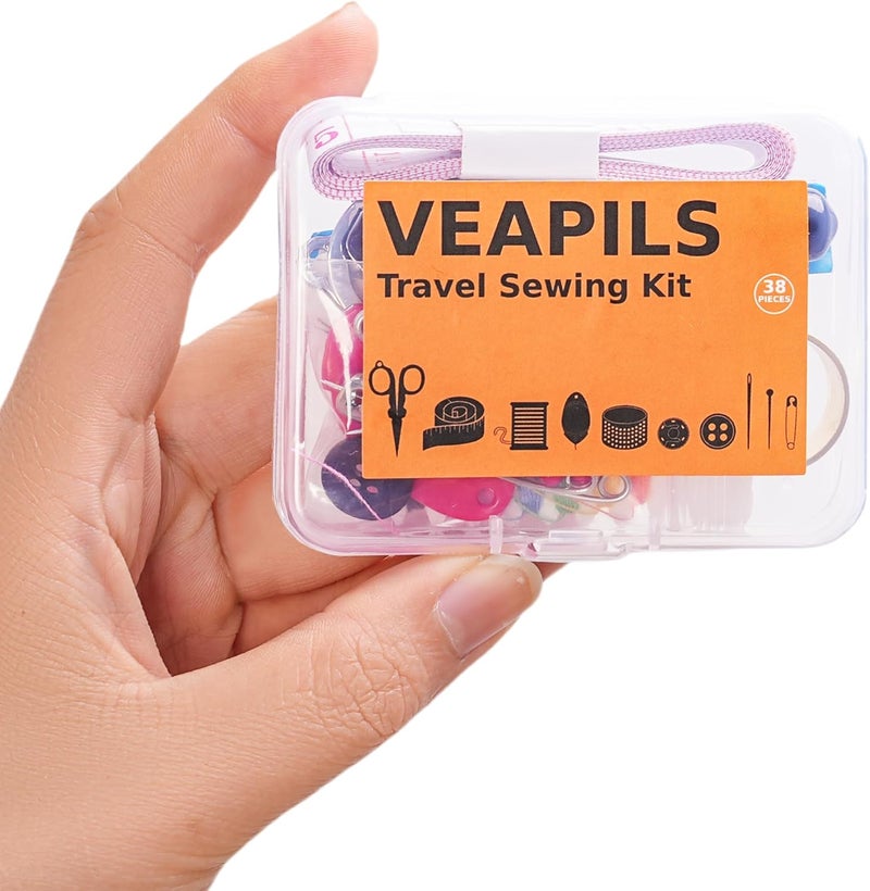 VEAPILS 2 Pack Travel Sewing Kit, Mini Sewing Kit Travel Size with Multicolor Threads, Scissors, Needles, Buttons, Portable Emergency Sewing Set with Case, Sewing Repair Kit for Adults - Craft Supplies (2) - Image 1